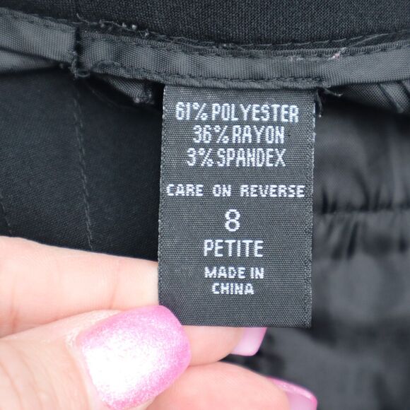 Casual Pants Women 8 Black Plain Petite Mid Rise Flat Front Wide Leg Dress Pants - Picture 2 of 16